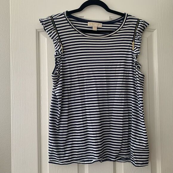 Michael Kors | Flutter Sleeve Stripe Shirt - Picture 1 of 6